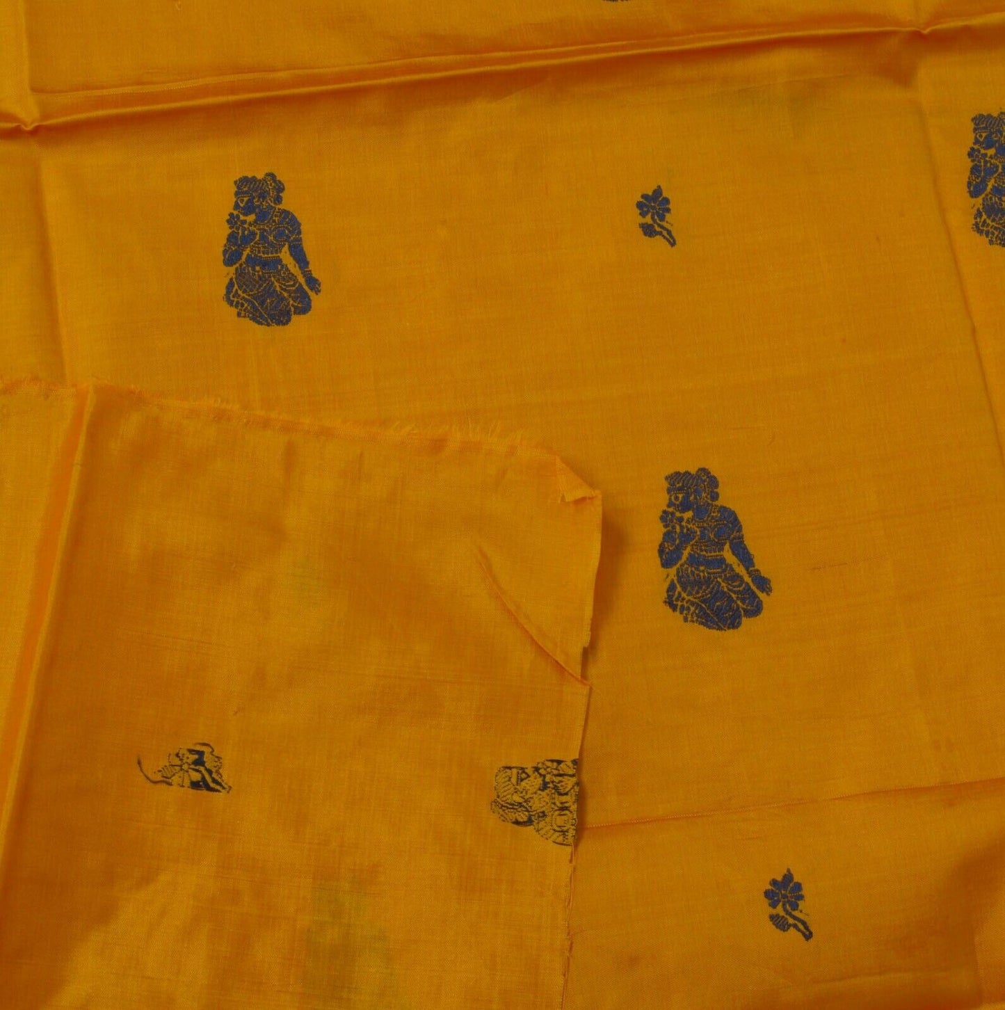 Vintage Saree Remnant Scrap Multi Purpose Craft Thread Woven Mustard Fabric