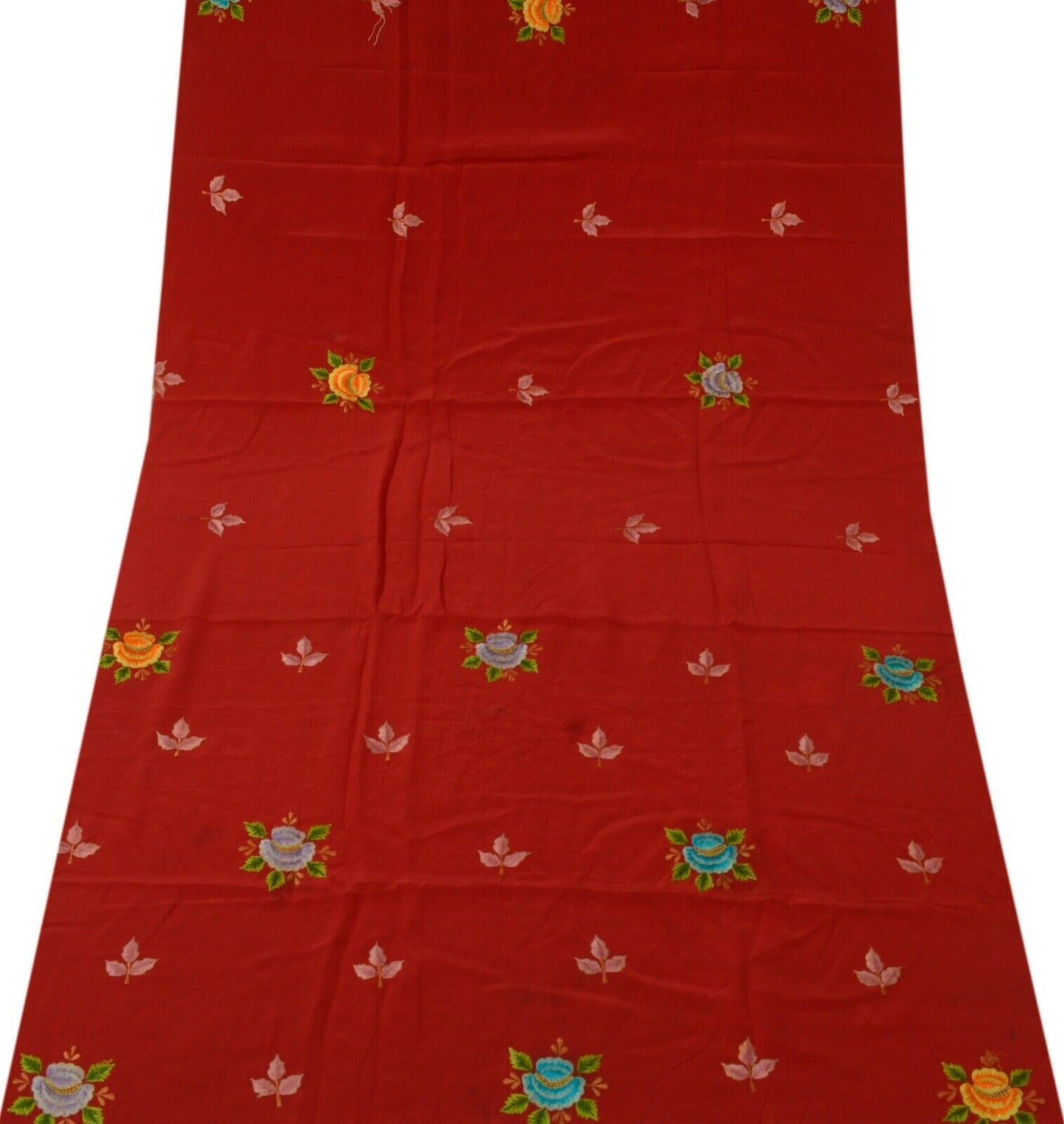 Vintage Saree Remnant Scrap Multi Purpose Craft Thread Embroidered Red Fabric