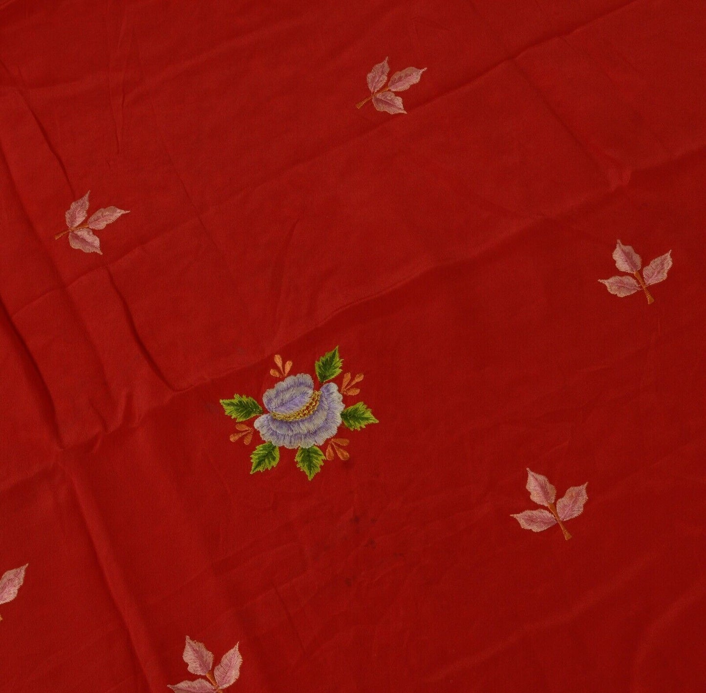 Vintage Saree Remnant Scrap Multi Purpose Craft Thread Embroidered Red Fabric