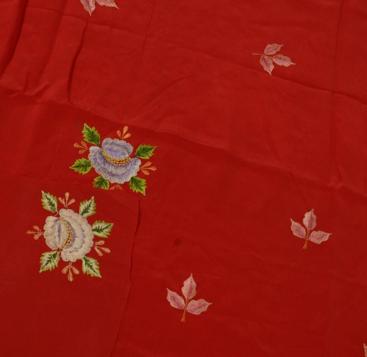Vintage Saree Remnant Scrap Multi Purpose Craft Thread Embroidered Red Fabric