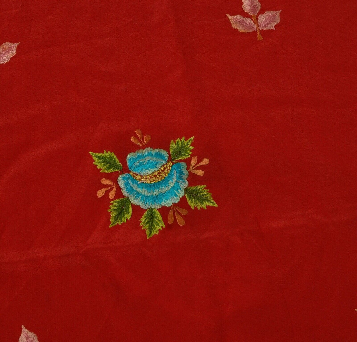 Vintage Saree Remnant Scrap Multi Purpose Craft Thread Embroidered Red Fabric