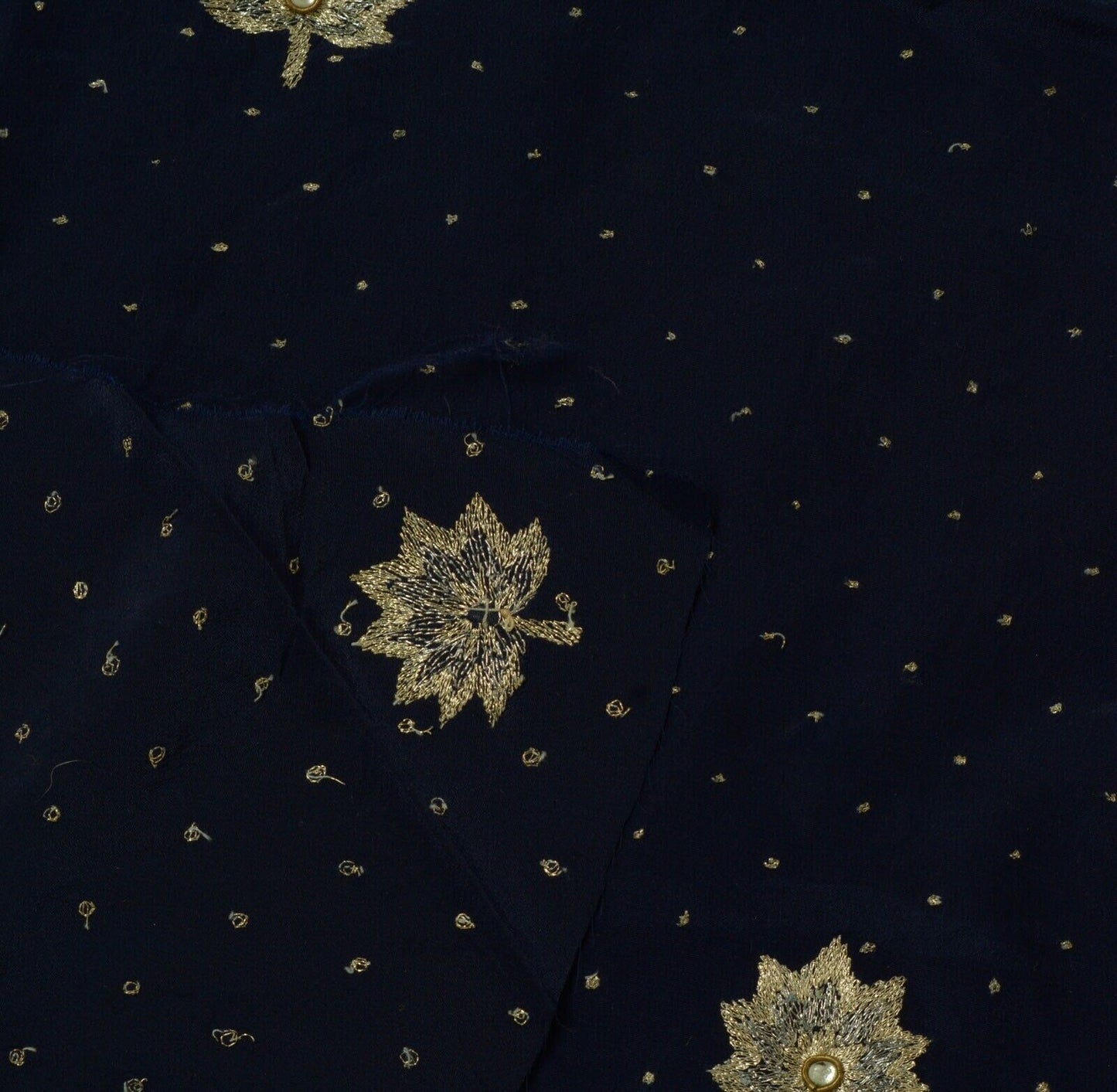 Vintage Saree Remnant Scrap Multi Purpose Craft Zari Embroidered Blue Fabric