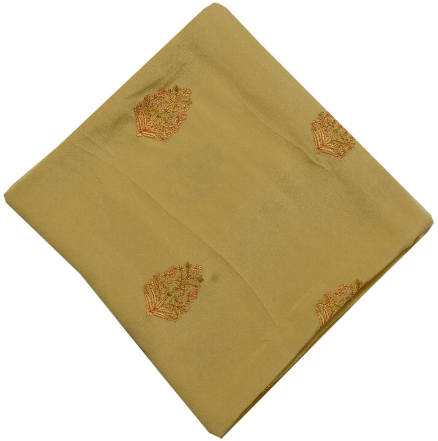 Vintage Saree Remnant Scrap Multi Purpose Craft Thread Embroidered Beige Fabric