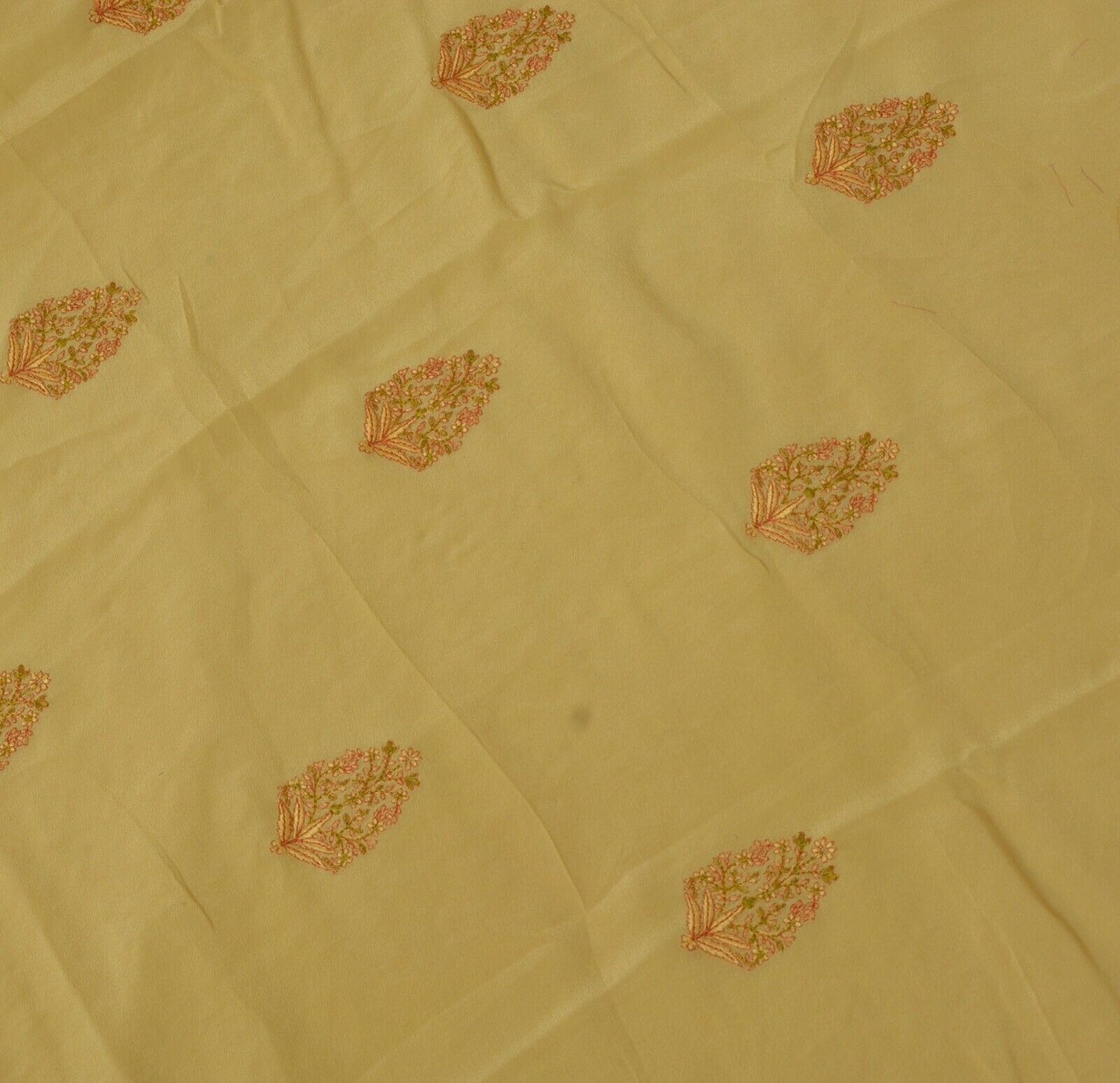 Vintage Saree Remnant Scrap Multi Purpose Craft Thread Embroidered Beige Fabric