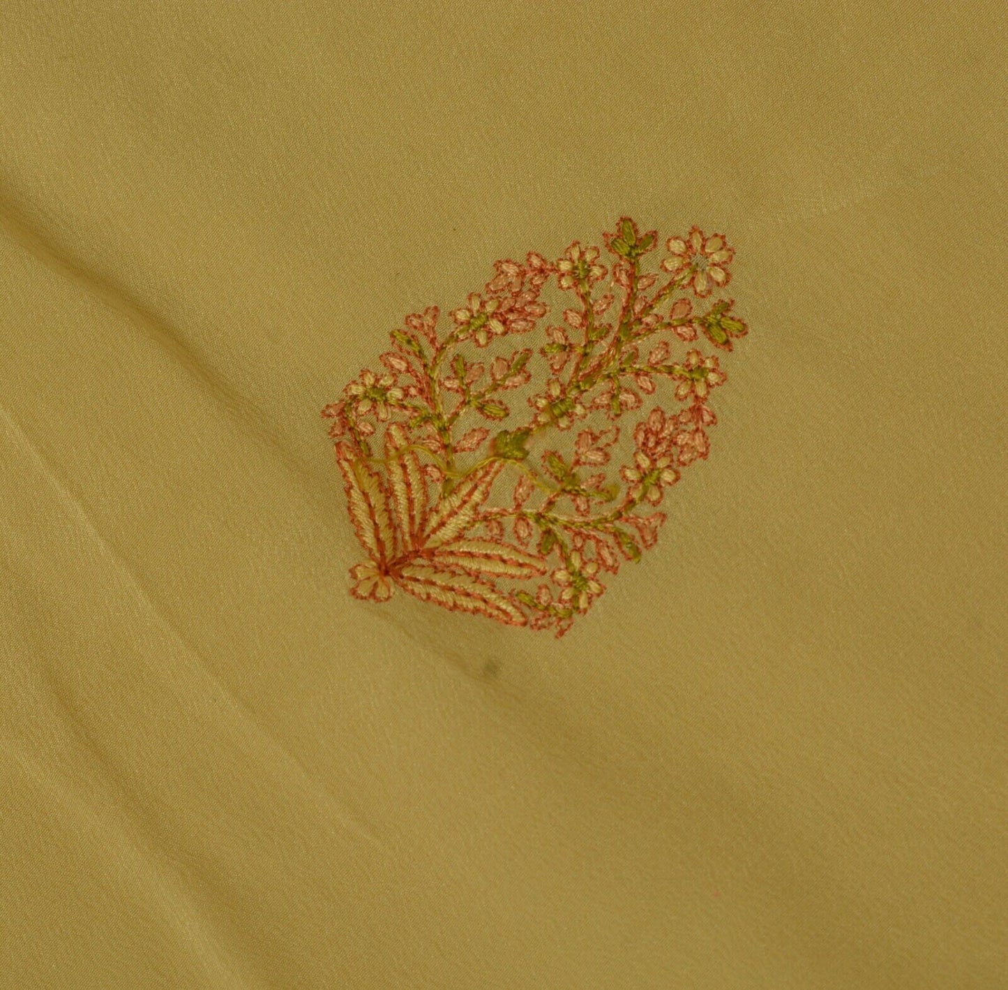 Vintage Saree Remnant Scrap Multi Purpose Craft Thread Embroidered Beige Fabric