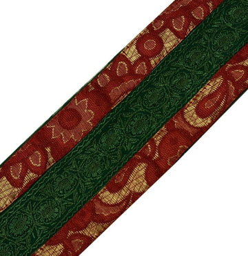 Vintage Saree Border Indian Craft Trim Floral Embroidered Green Ribbon Lace