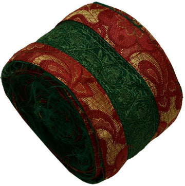 Vintage Saree Border Indian Craft Trim Floral Embroidered Green Ribbon Lace