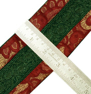 Vintage Saree Border Indian Craft Trim Floral Embroidered Green Ribbon Lace