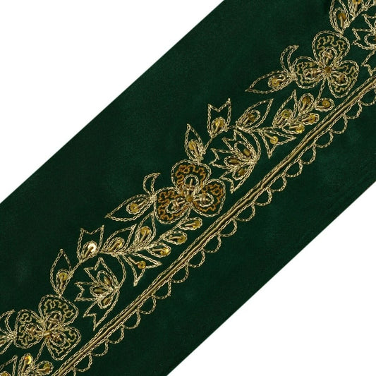 Vintage Sari Border Indian Craft Trim Hand Beaded Zardozi Embroidered Lace Green
