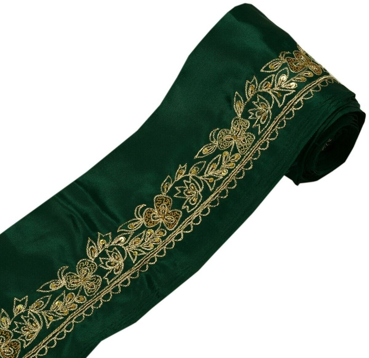 Vintage Sari Border Indian Craft Trim Hand Beaded Zardozi Embroidered Lace Green