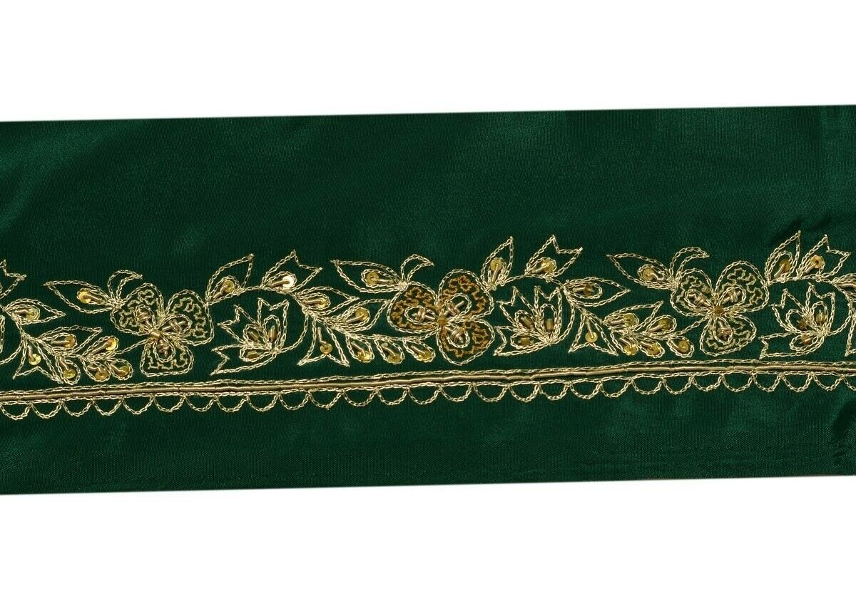 Vintage Sari Border Indian Craft Trim Hand Beaded Zardozi Embroidered Lace Green