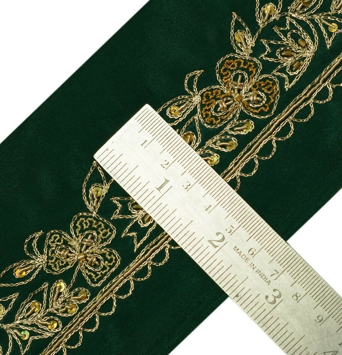 Vintage Sari Border Indian Craft Trim Hand Beaded Zardozi Embroidered Lace Green