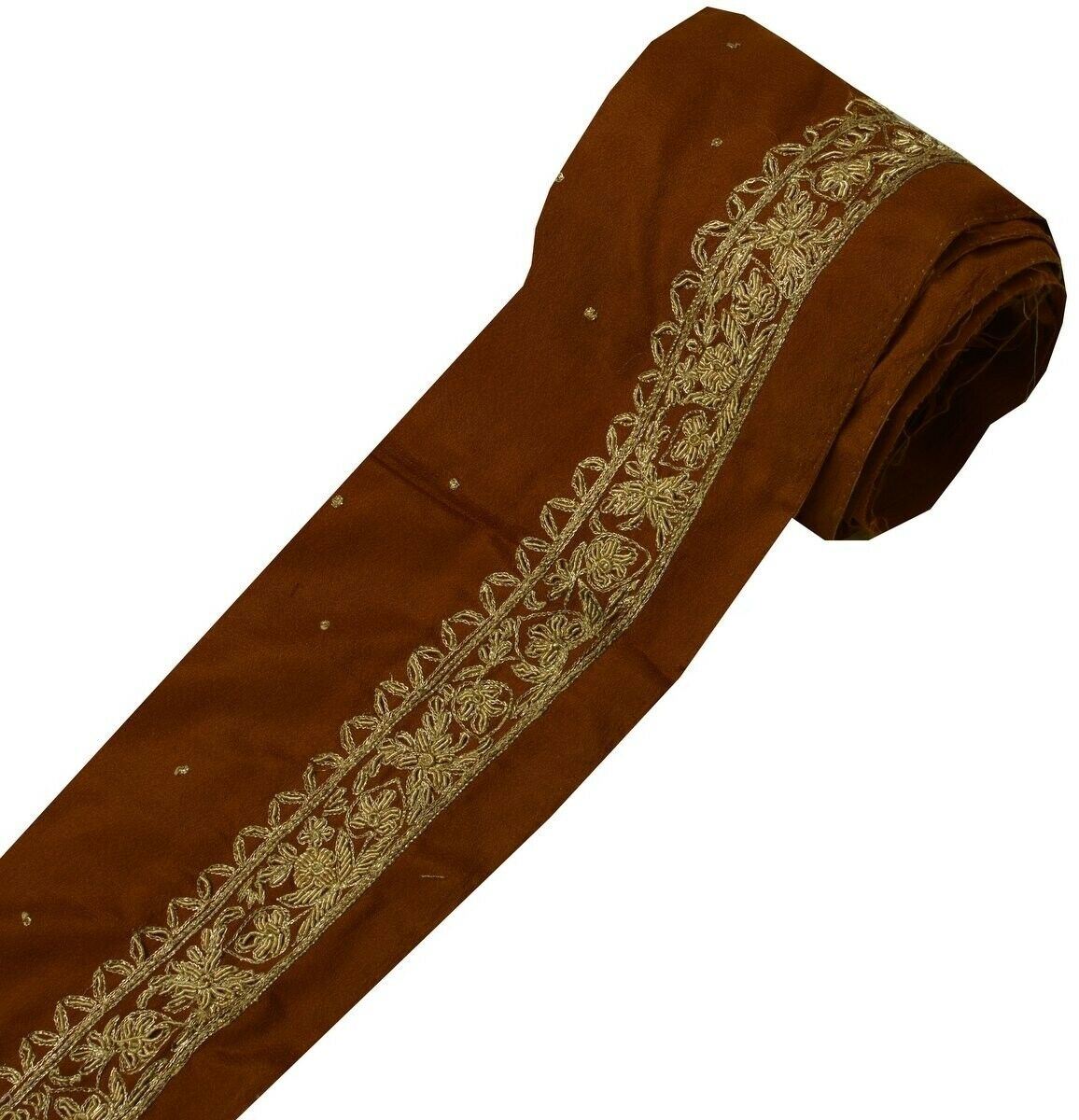 Vintage Sari Border Indian Craft Trim Hand Beaded Embroidered Ribbon Lace Rust