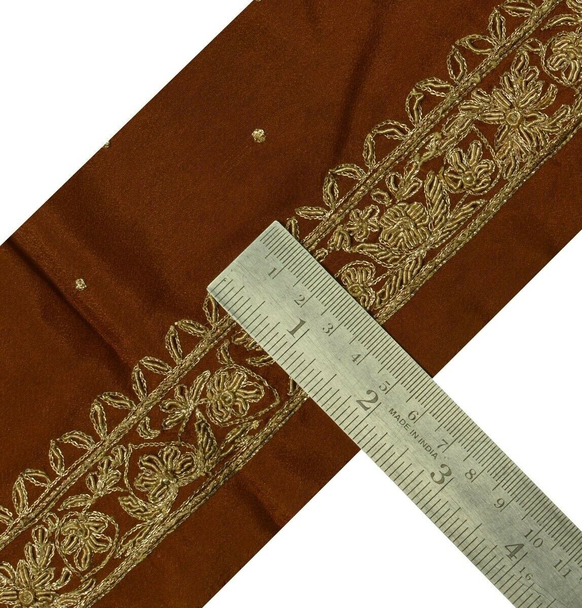 Vintage Sari Border Indian Craft Trim Hand Beaded Embroidered Ribbon Lace Rust