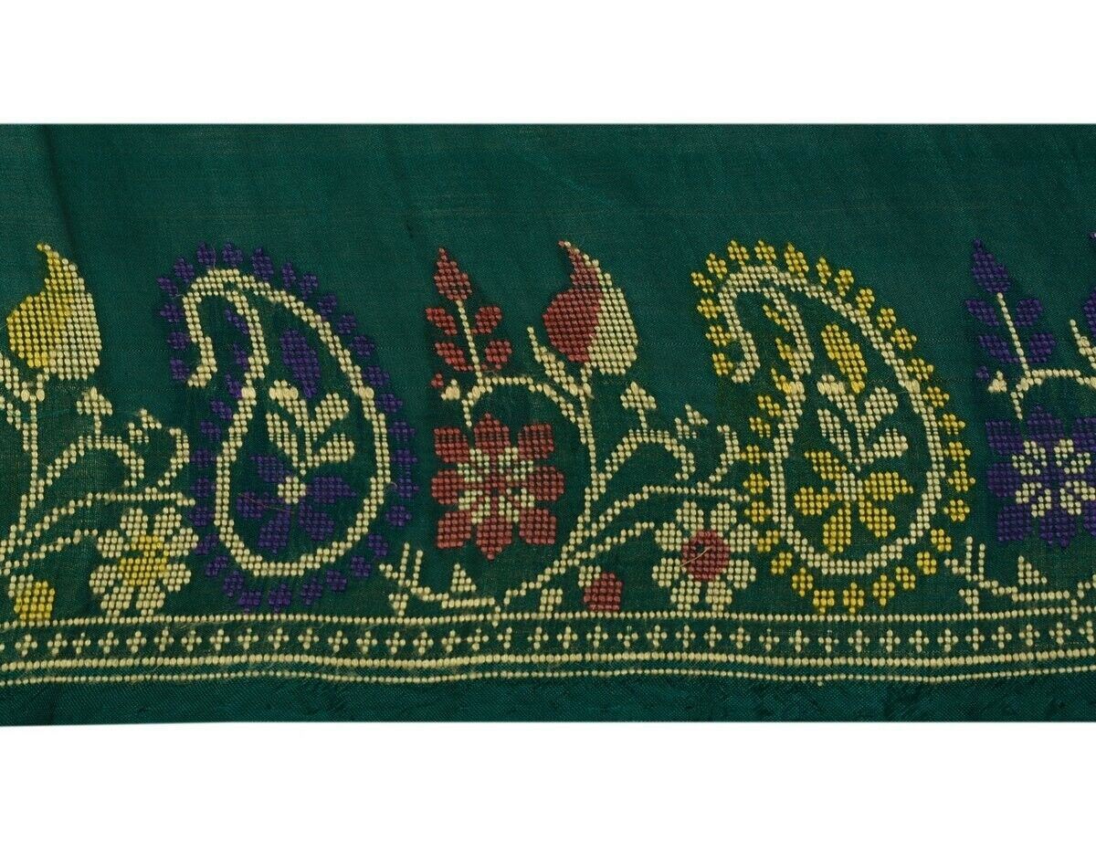 Vintage Saree Border Indian Craft Trim Hand Woven Dark Green Ribbon Lace