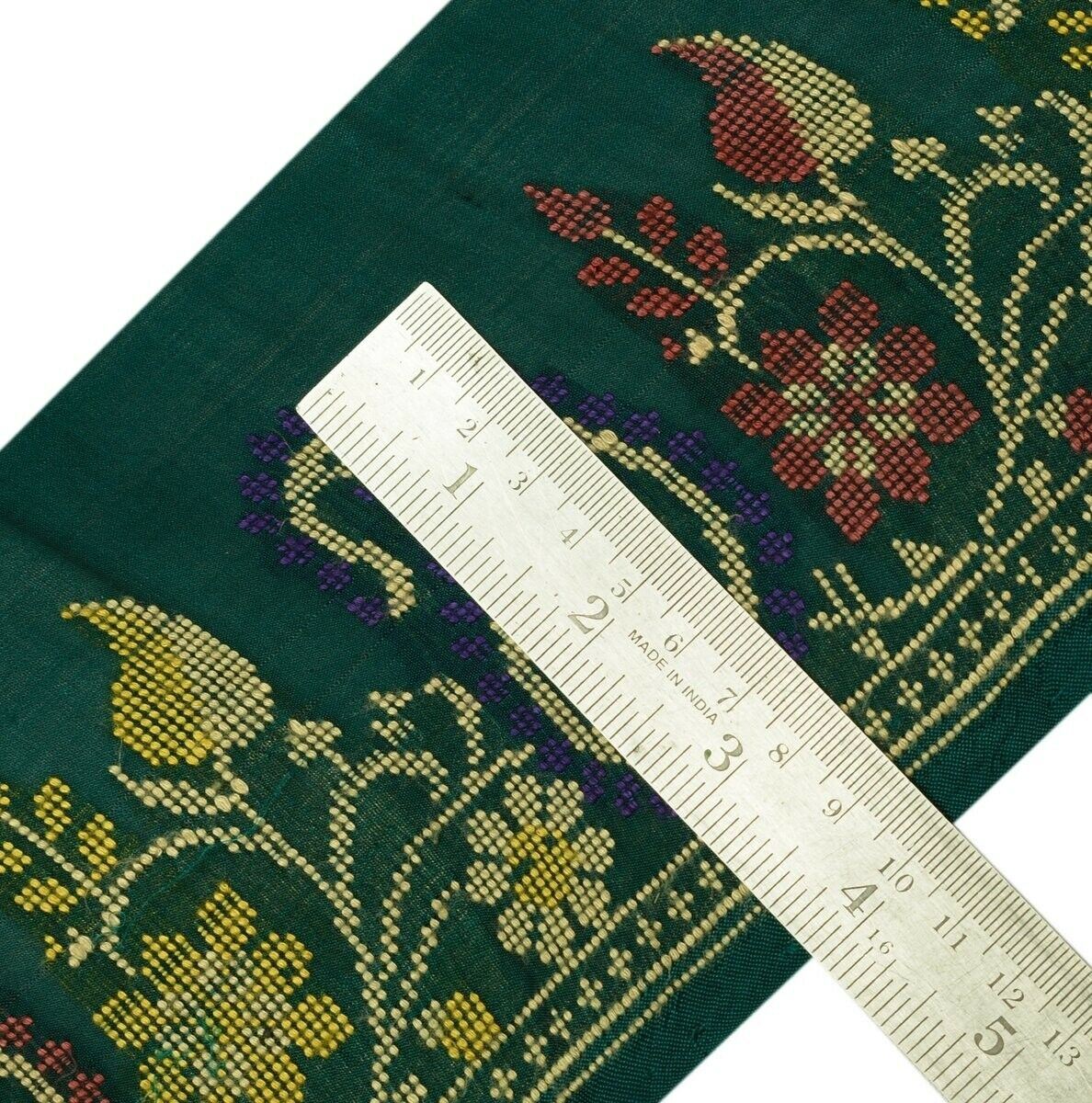 Vintage Saree Border Indian Craft Trim Hand Woven Dark Green Ribbon Lace