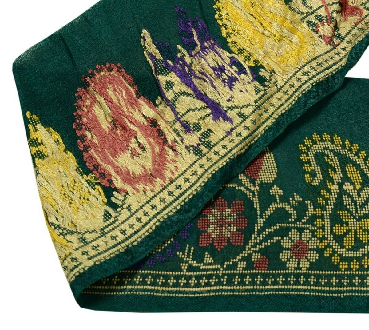 Vintage Saree Border Indian Craft Trim Hand Woven Dark Green Ribbon Lace