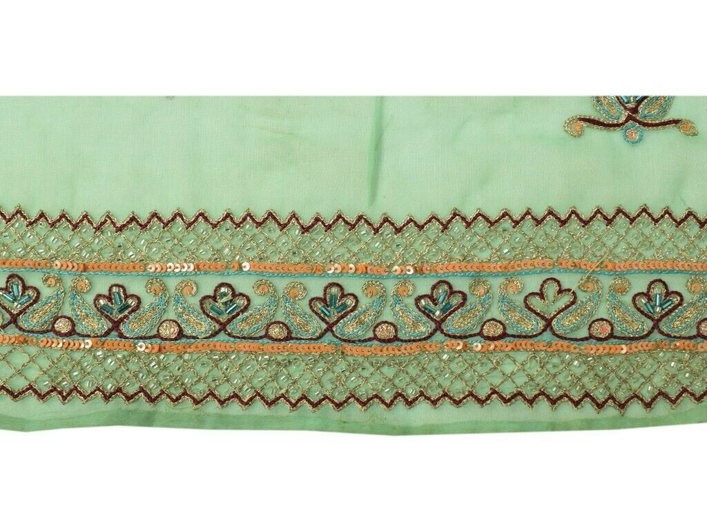 Vintage Saree Sewing Trim Indian Craft Border Beaded Embroidered Green Lace