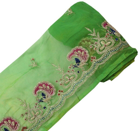 Vtg Saree Sewing Trim Indian Craft Border Hand Beaded Embroidered Peacock Lace