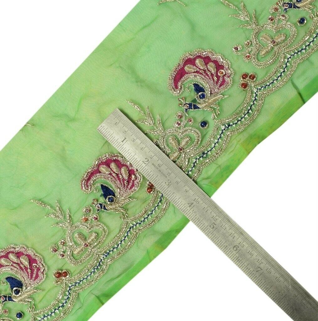Vtg Saree Sewing Trim Indian Craft Border Hand Beaded Embroidered Peacock Lace