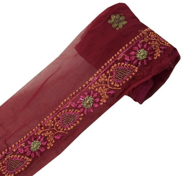 Vintage Sari Border Indian Craft Sewing Trim Hand Embroidered Lace Magenta
