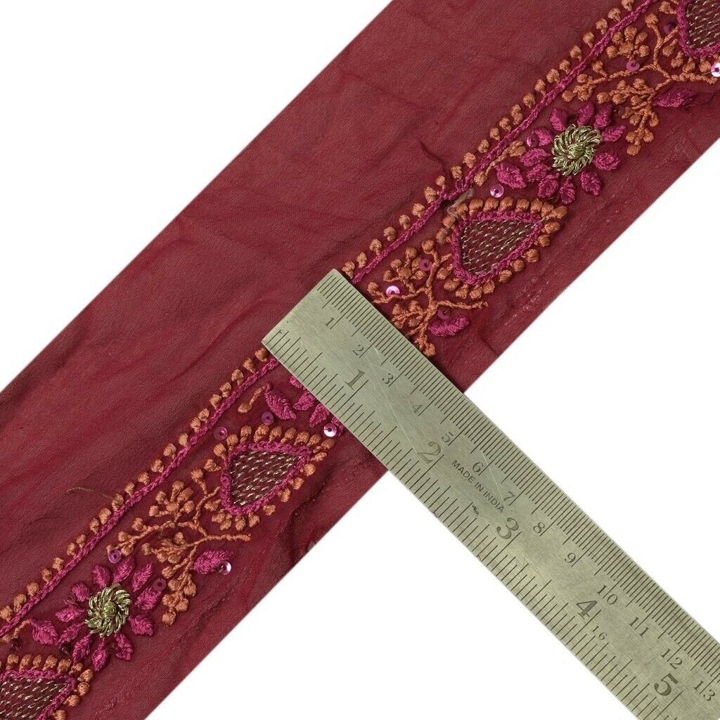 Vintage Sari Border Indian Craft Sewing Trim Hand Embroidered Lace Magenta