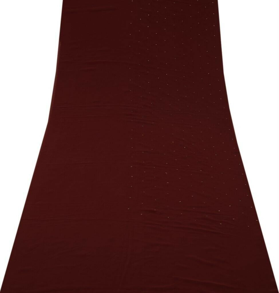 Blend Georgette Vintage Sari Remnant Scrap Fabric for Sewing Craft Maroon