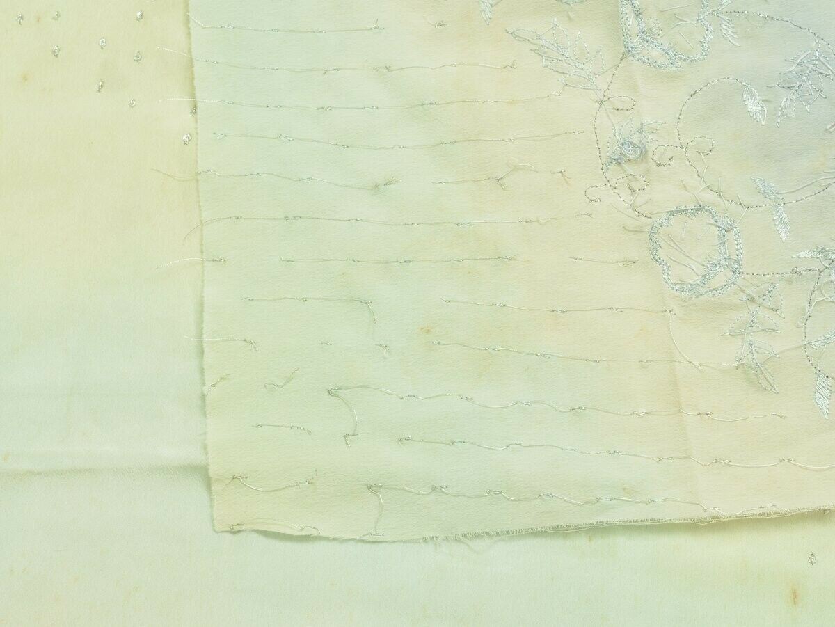 Vintage Saree Multi Purpose Design Fabric Piece for Sew Craft Hand Beaded Cream