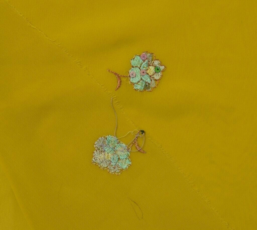 Blend Georgette Vintage Sari Remnant Scrap Fabric for Sewing Craft Green