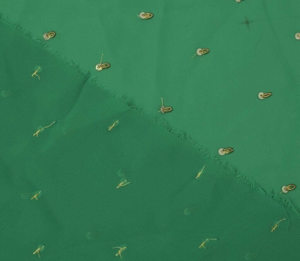 Blend Georgette Silk Vintage Sari Remnant Scrap Fabric for Sewing Craft Green