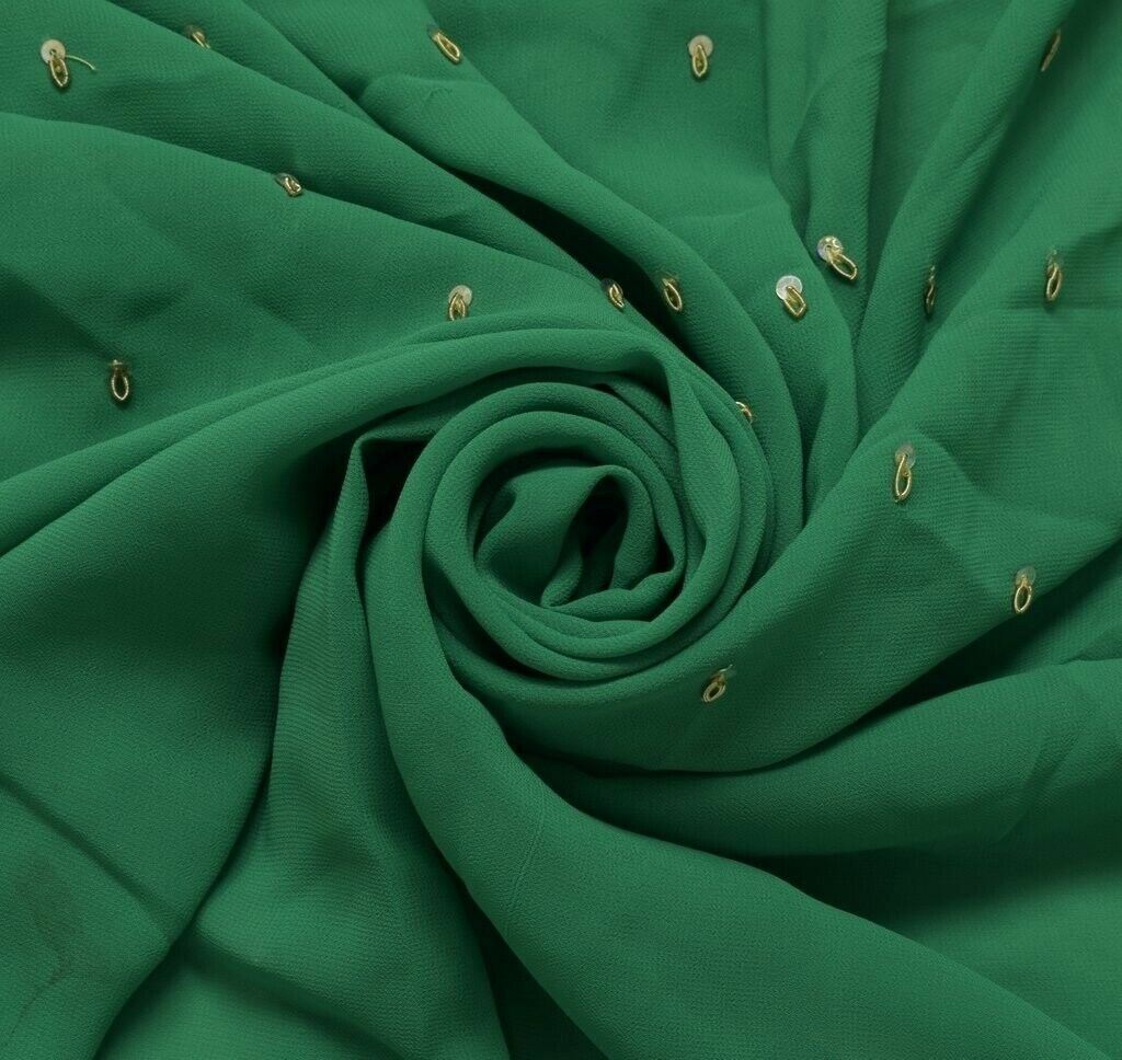 Blend Georgette Silk Vintage Sari Remnant Scrap Fabric for Sewing Craft Green