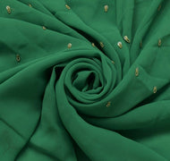 Blend Georgette Silk Vintage Sari Remnant Scrap Fabric for Sewing Craft Green
