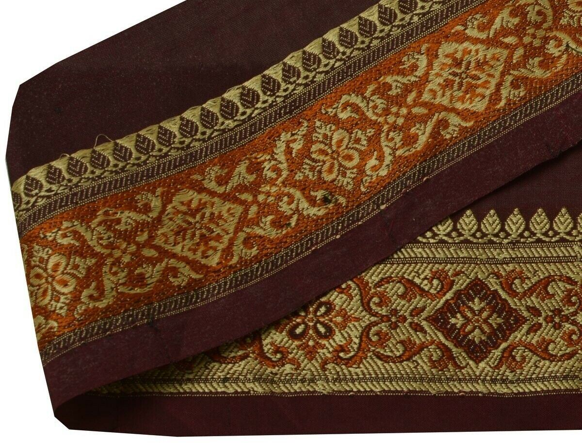 Vintage Sari Border Indian Craft Trim Woven Pure Silk Purples Sewing Ribbon Lace