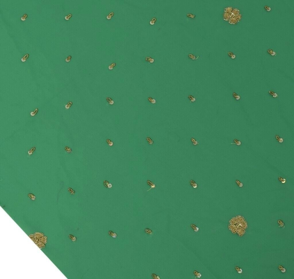 Blend Georgette Silk Vintage Sari Remnant Scrap Fabric for Sewing Craft Green