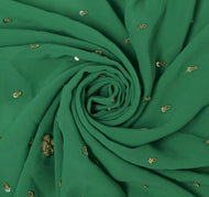 Blend Georgette Silk Vintage Sari Remnant Scrap Fabric for Sewing Craft Green