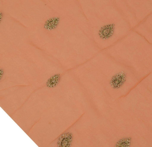 Pure Georgette Silk Vintage Sari Remnant Scrap Fabric for Sewing Craft Peach