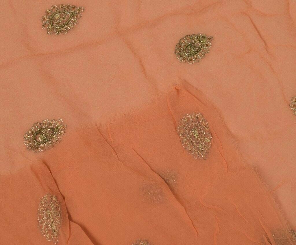 Pure Georgette Silk Vintage Sari Remnant Scrap Fabric for Sewing Craft Peach