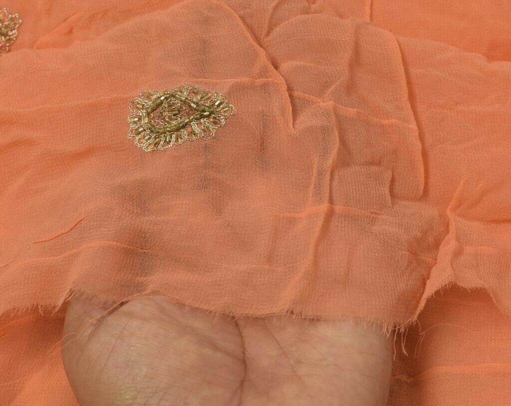 Pure Georgette Silk Vintage Sari Remnant Scrap Fabric for Sewing Craft Peach
