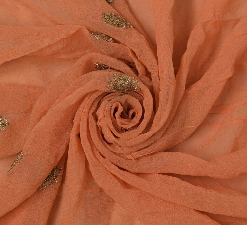Pure Georgette Silk Vintage Sari Remnant Scrap Fabric for Sewing Craft Peach