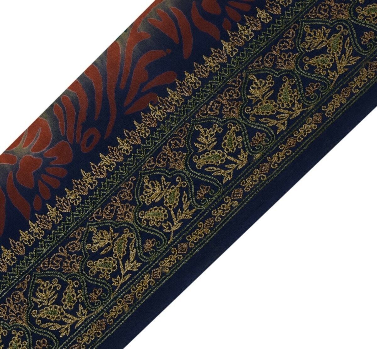 3" W Vintage Sari Border Indian Craft Trim Embroidered Blue Sewing Ribbon Lace