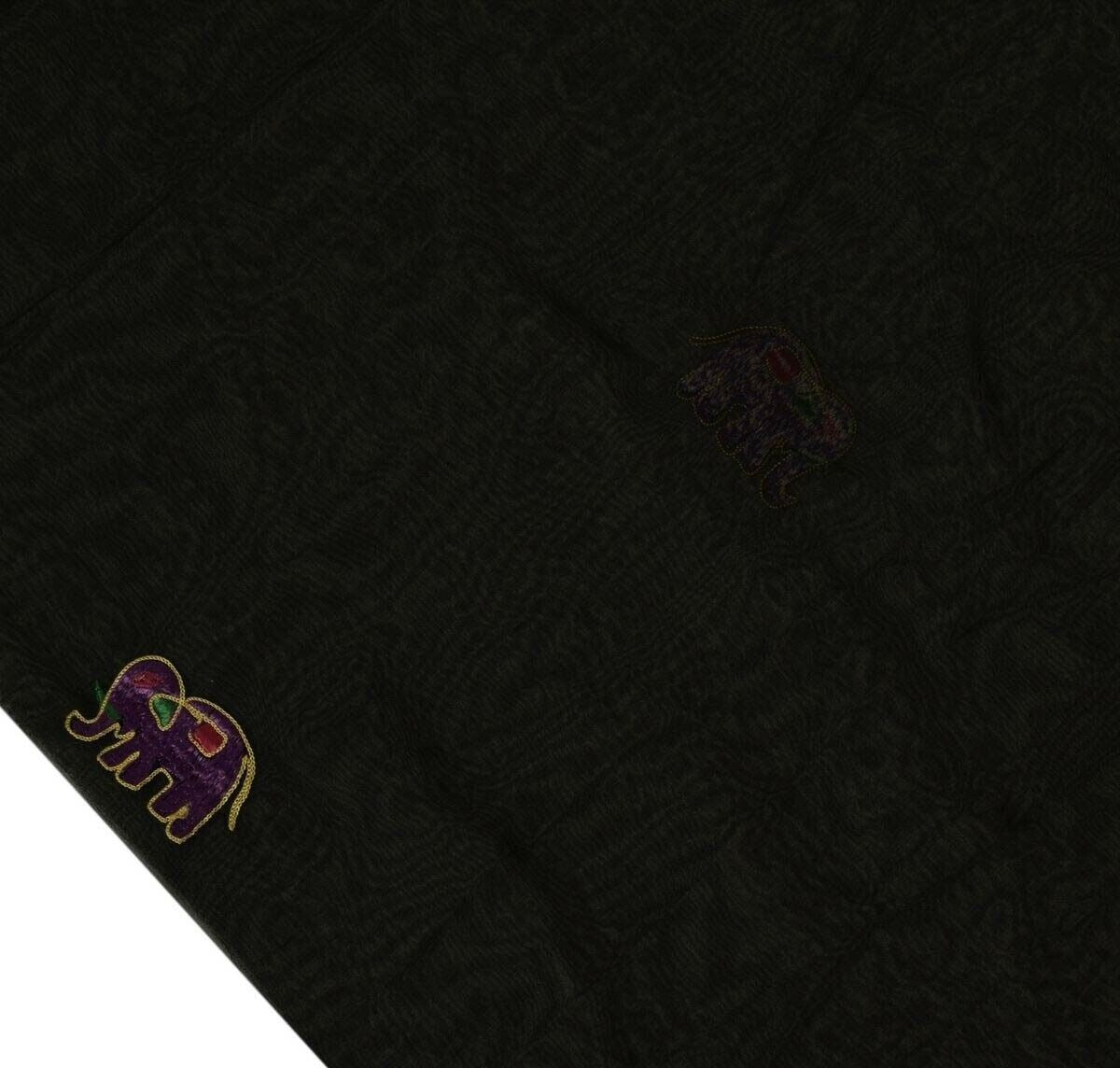 Indian Art Silk Black Vintage Sari Remnant Scrap Fabric for Sewing Craft