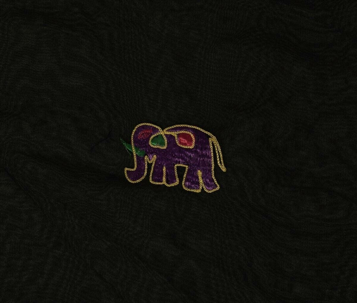 Indian Art Silk Black Vintage Sari Remnant Scrap Fabric for Sewing Craft