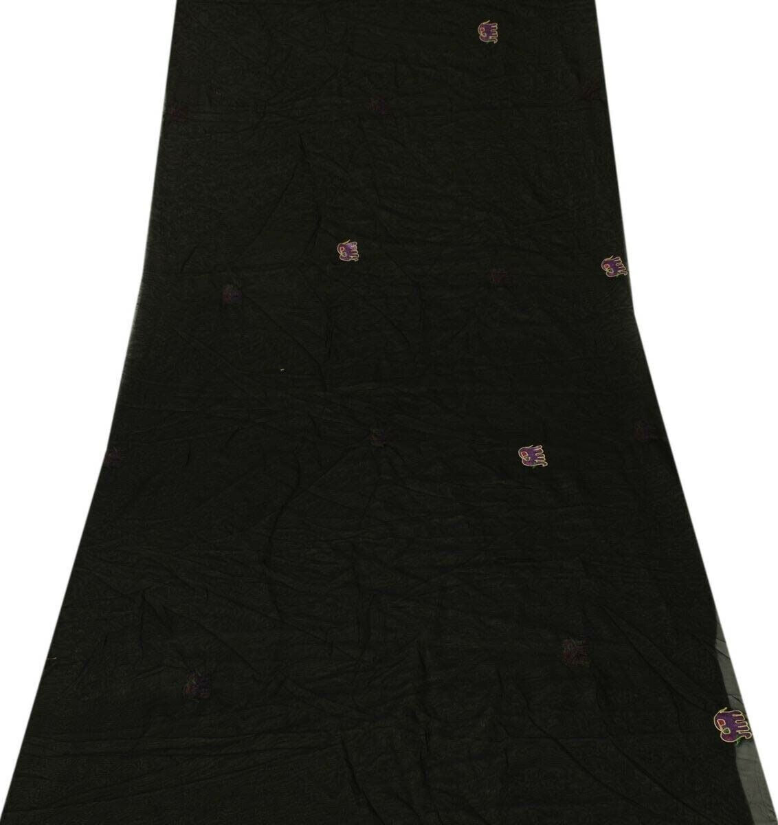 Indian Art Silk Black Vintage Sari Remnant Scrap Fabric for Sewing Craft