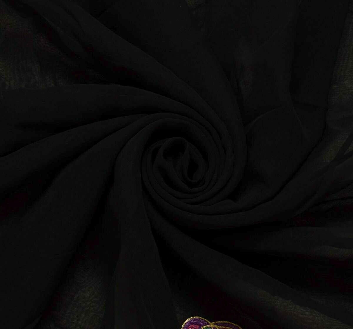 Indian Art Silk Black Vintage Sari Remnant Scrap Fabric for Sewing Craft