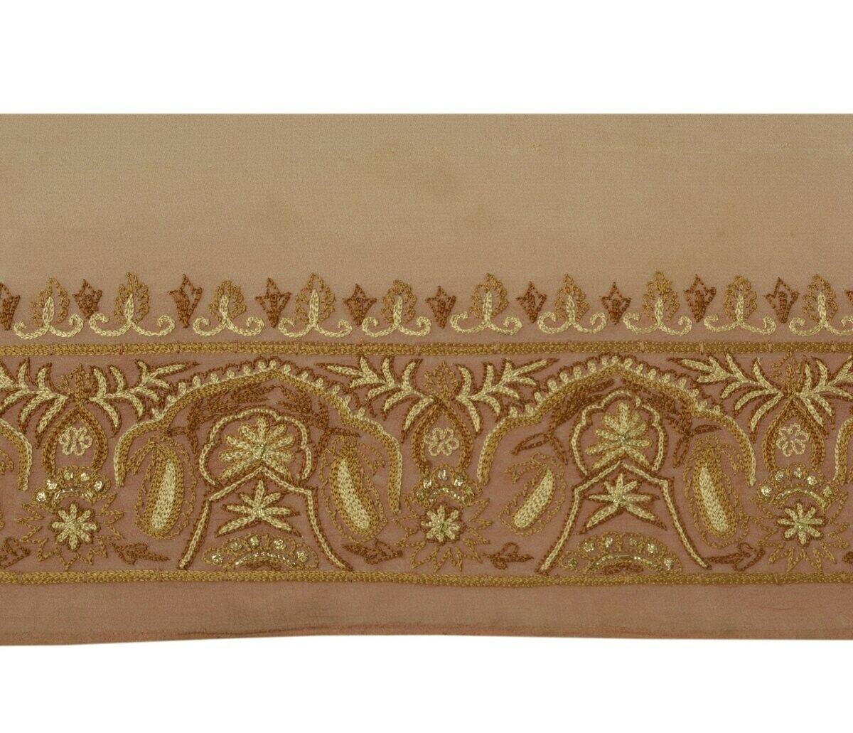 Vintage Sari Border Indian Craft Sewing Trim Embroidered Brown Edging Lace