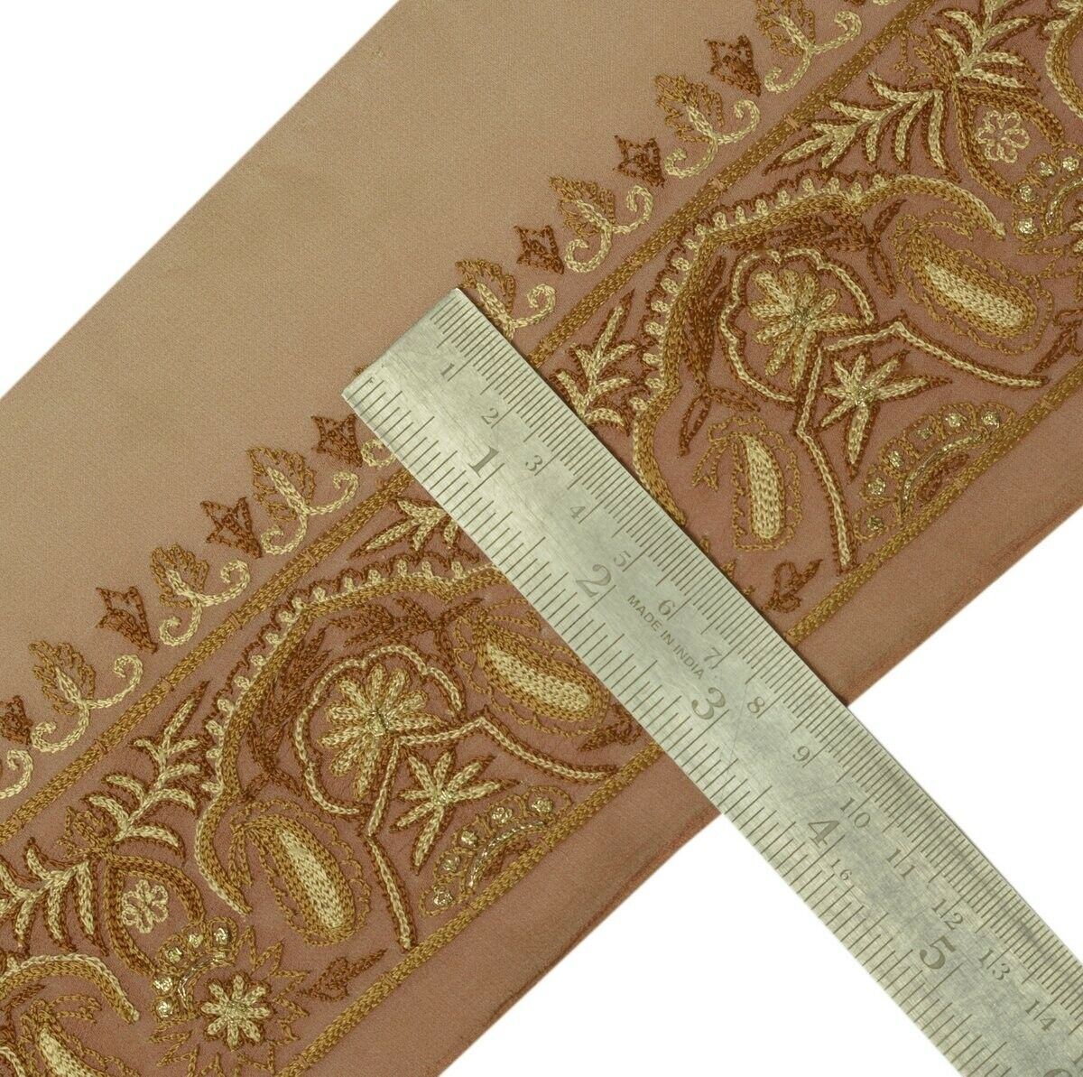 Vintage Sari Border Indian Craft Sewing Trim Embroidered Brown Edging Lace