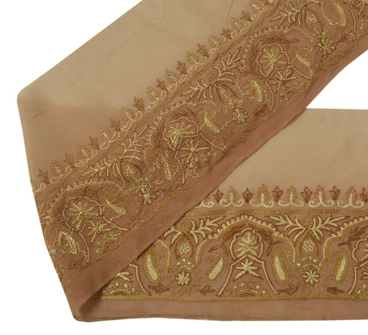 Vintage Sari Border Indian Craft Sewing Trim Embroidered Brown Edging Lace