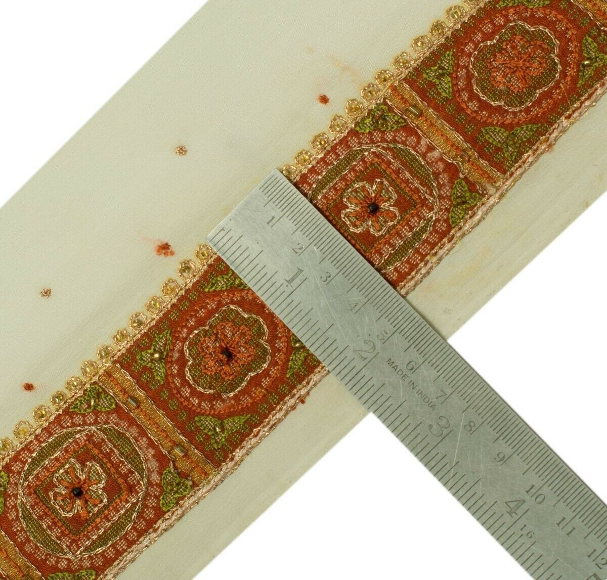 Vintage Sari Border Indian Craft Sewing Trim Woven Embroidered Ribbon Rust Lace