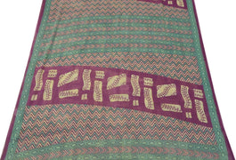 Vintage Saree 100% Pure Cotton Purple Zig-Zag Printed Scrap Sari For Craft