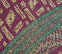 Vintage Saree 100% Pure Cotton Purple Zig-Zag Printed Scrap Sari For Craft